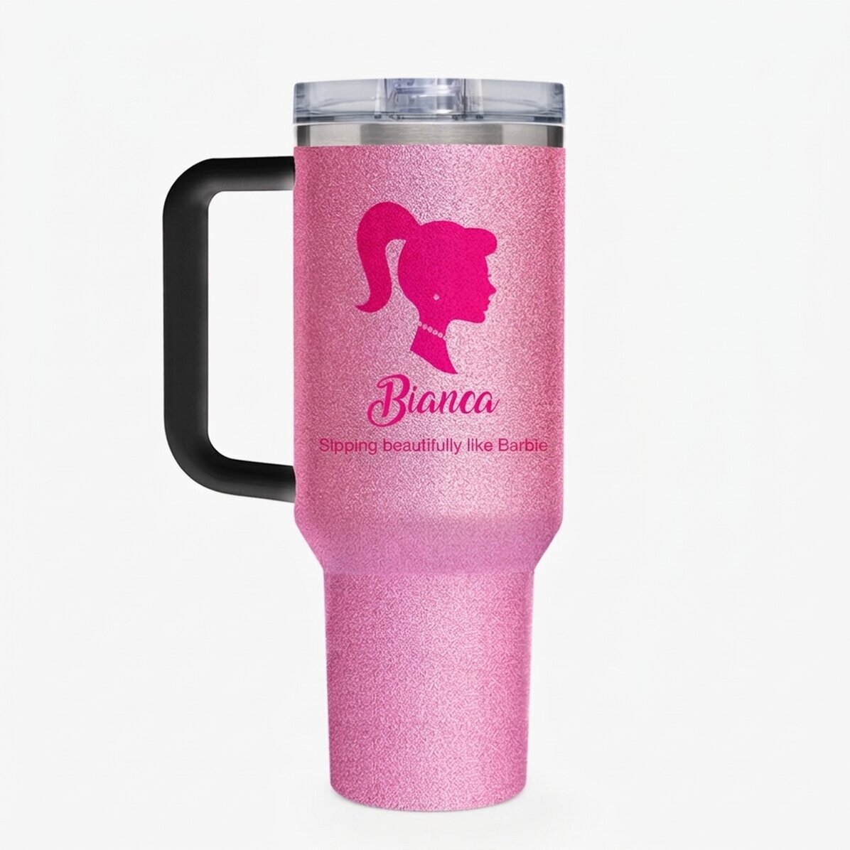 Tazza termica con manico e cannuccia personalizzata con scritta - Barbie