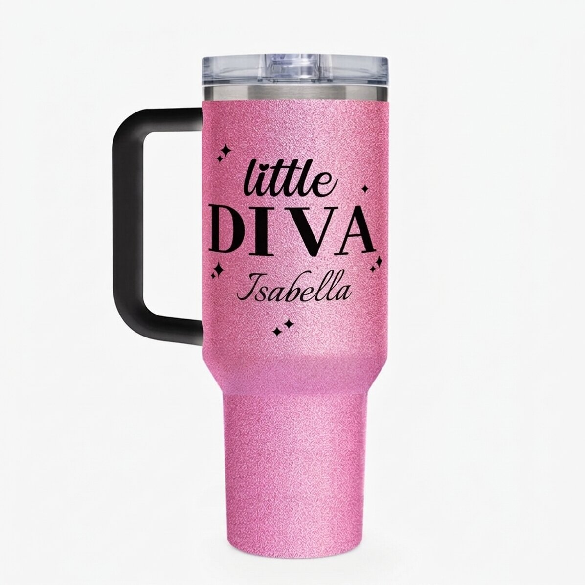 Tazza termica con manico e cannuccia personalizzata con messaggio - little diva