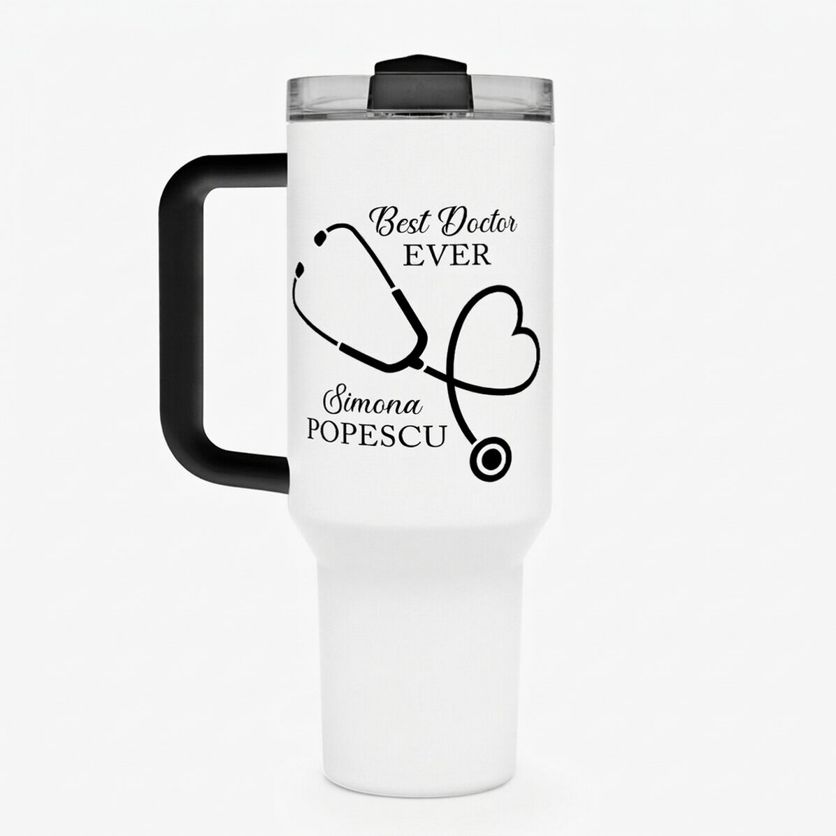 Tazza termica con manico e cannuccia personalizzata con messaggio - Best Doctor