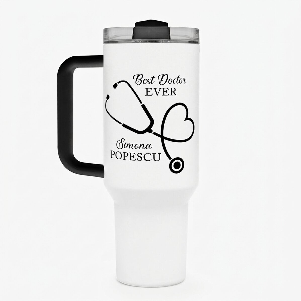 Tazza termica con manico e cannuccia personalizzata con messaggio - Best Doctor