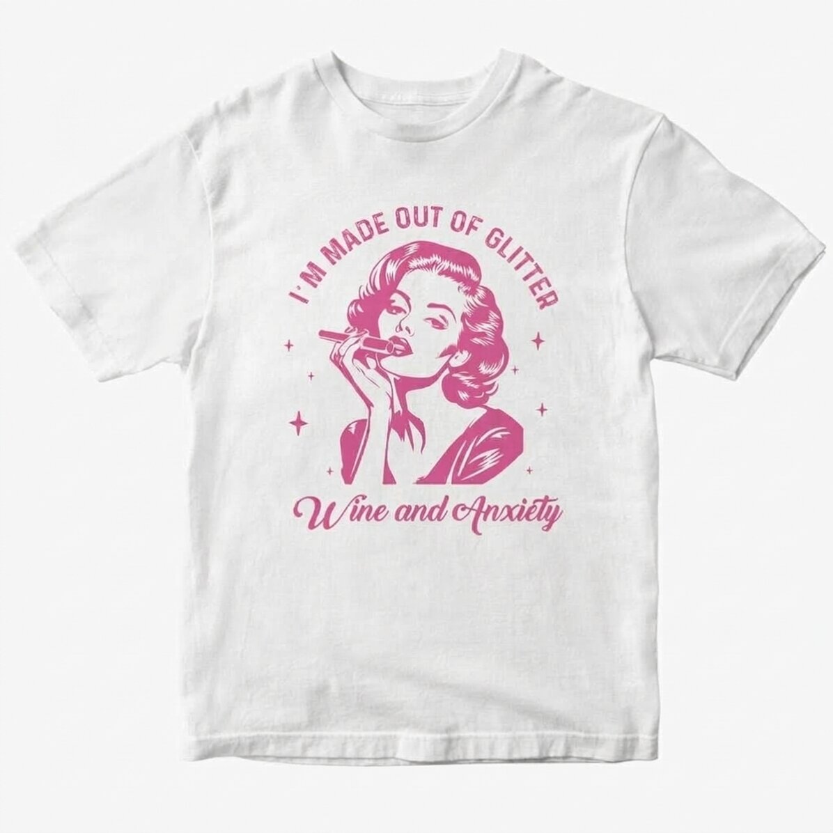 Maglietta in cotone personalizzata - Glitter, wine & anxiety