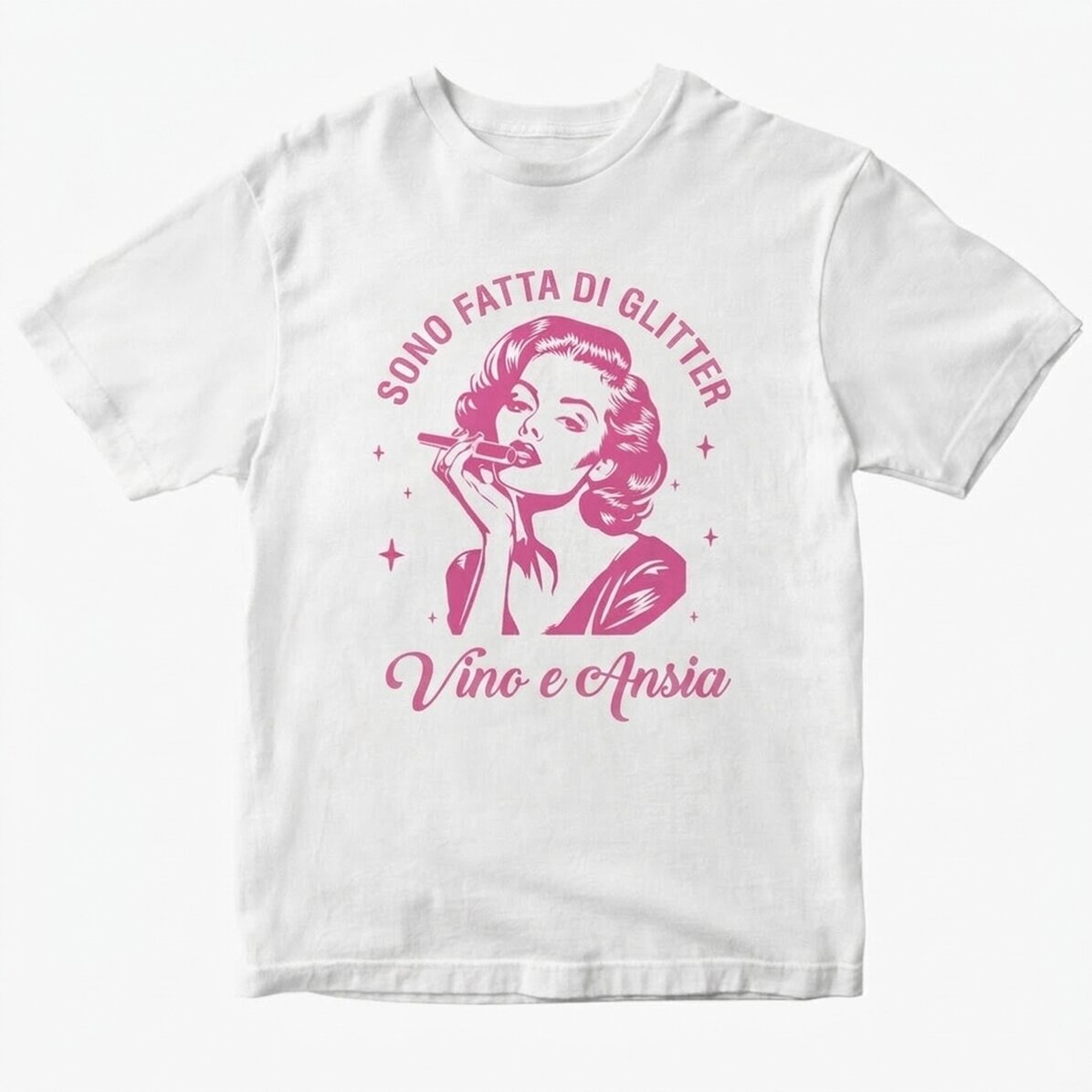 Maglietta in cotone personalizzata - Glitter, wine & anxiety