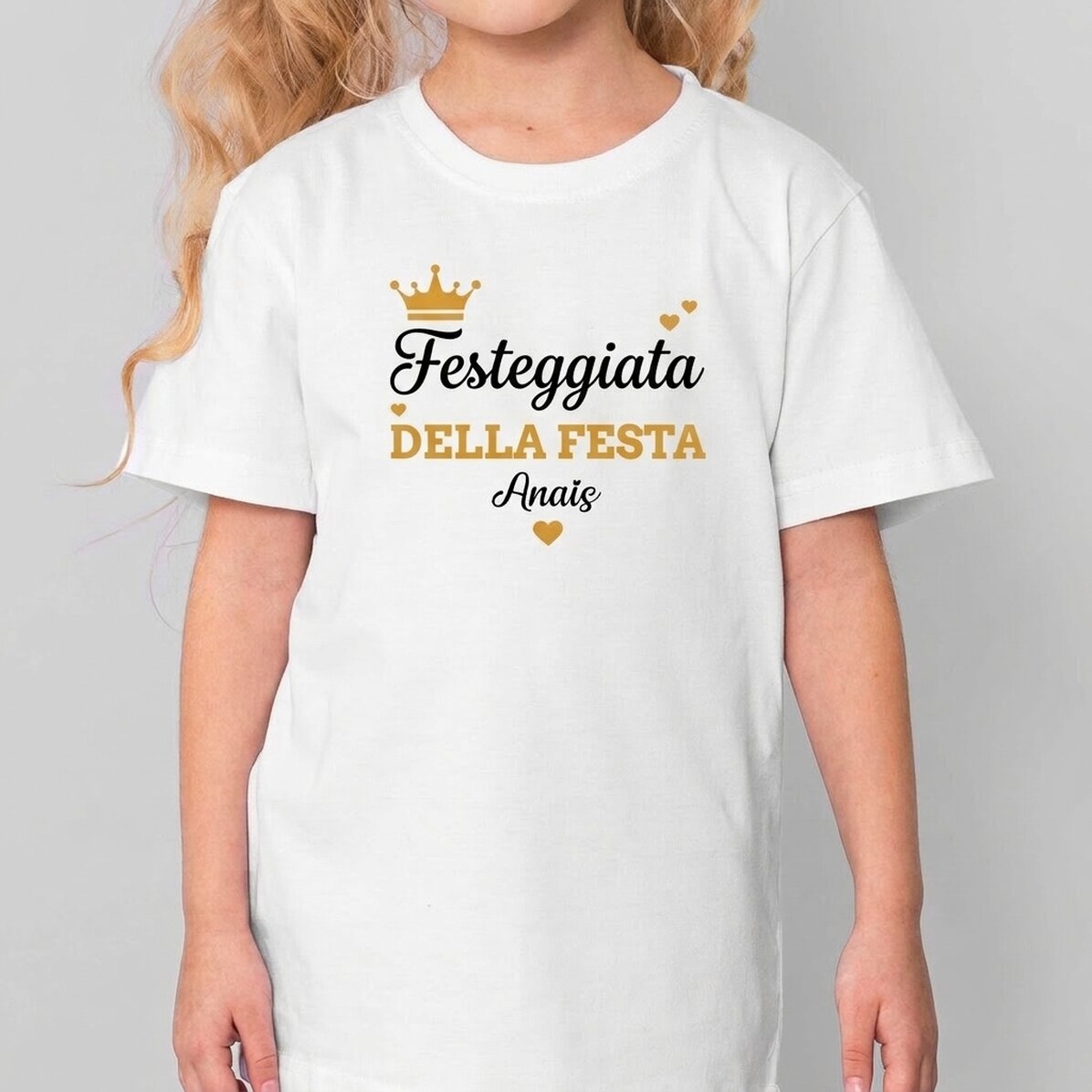 Maglietta in cotone per bambini personalizzata con messaggio - Compleanno