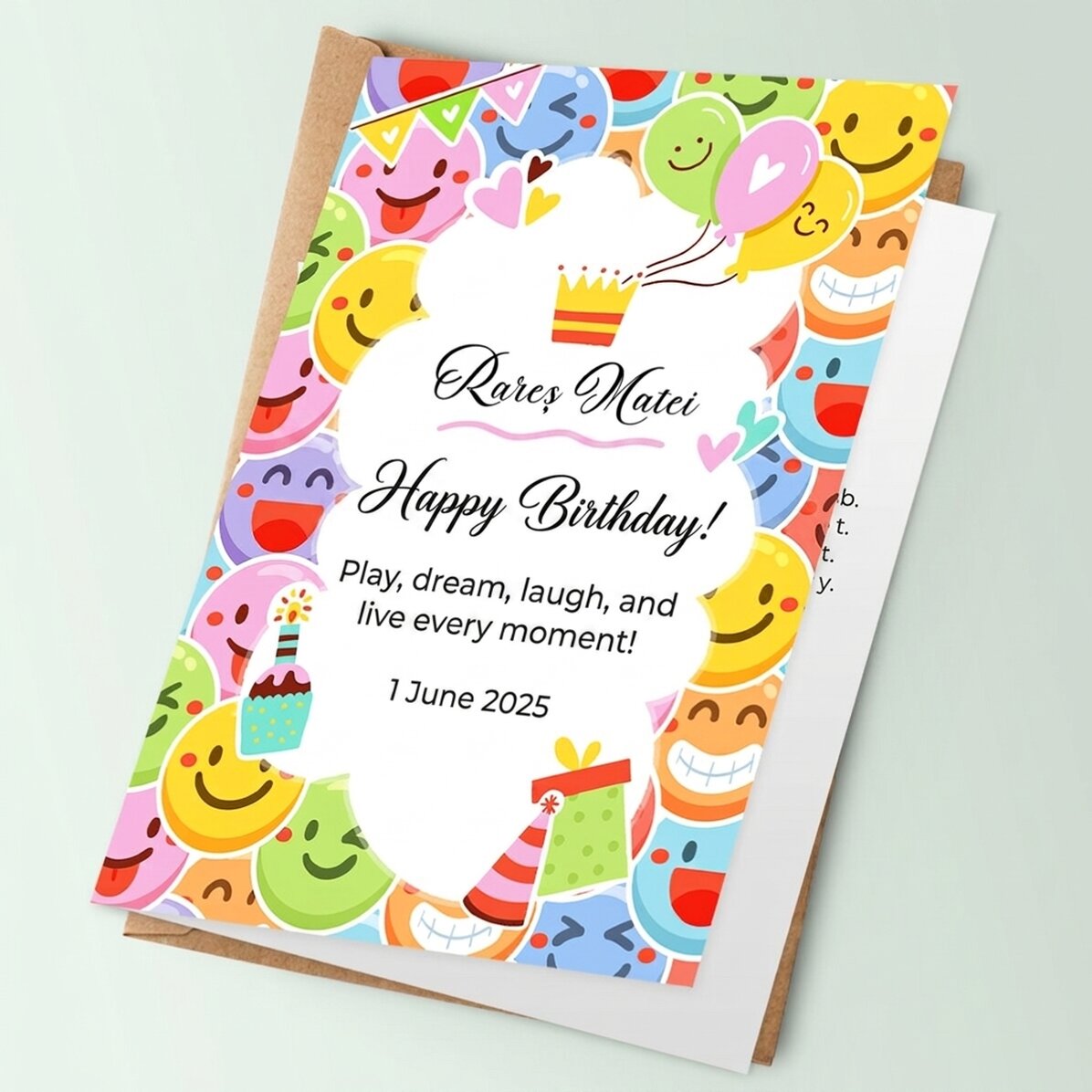 Biglietto di auguri personalizzato con testo - Emoji