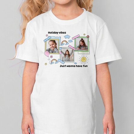 Maglietta in cotone per bambini personalizzata con una frase e 3 foto - Cute