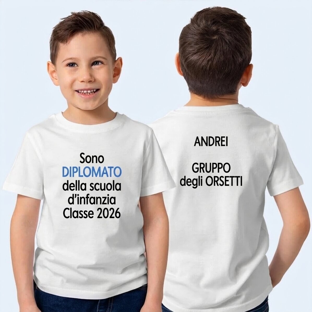 Maglietta in cotone per bambini personalizzata con scritta su entrambi i lati