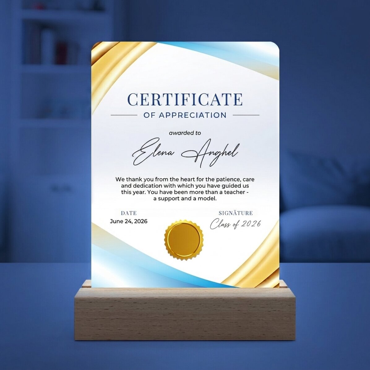 Lampada da comodino a LED personalizzata con messaggio - Attestato di riconoscimento