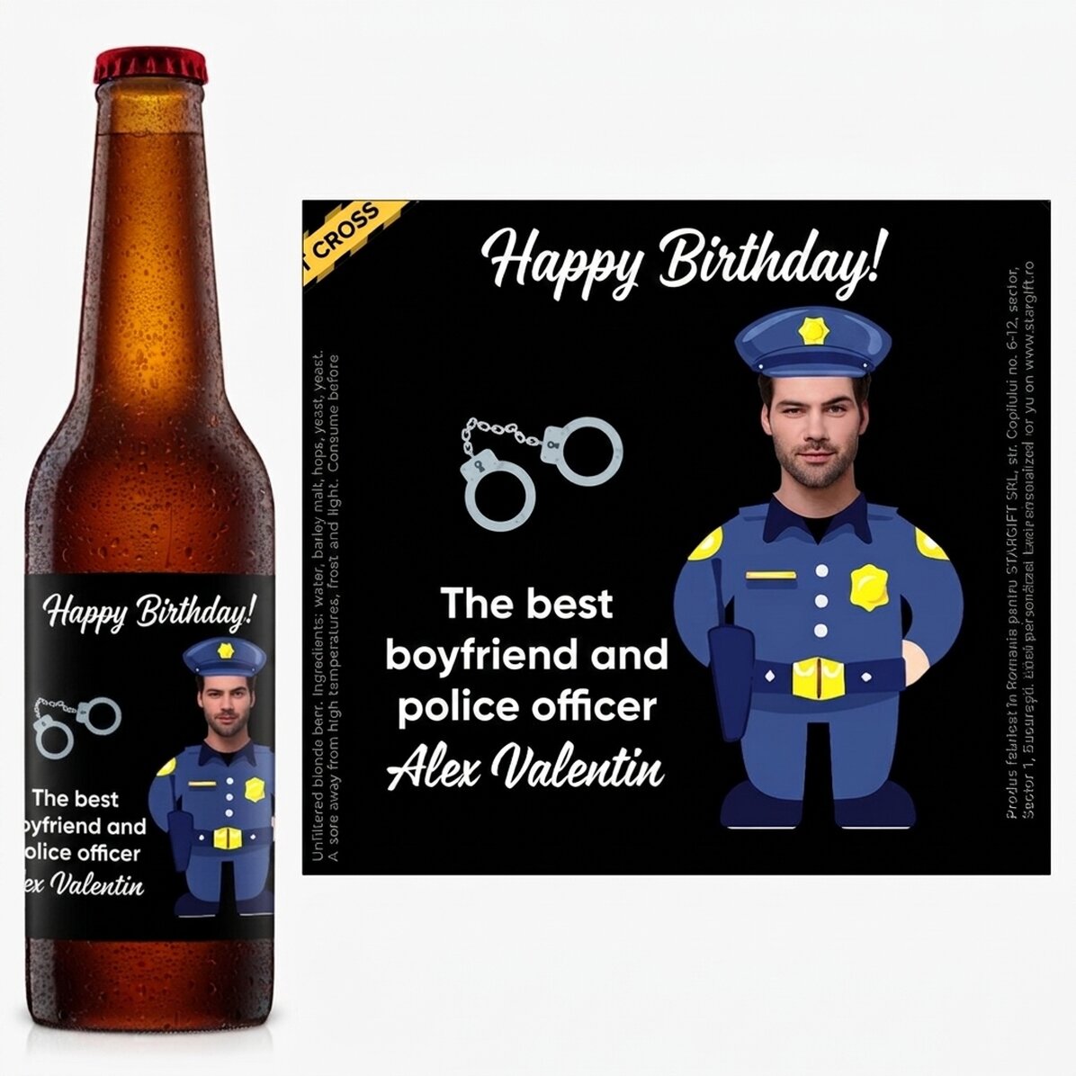 Birra personalizzata con foto e messaggio - Poliziotto
