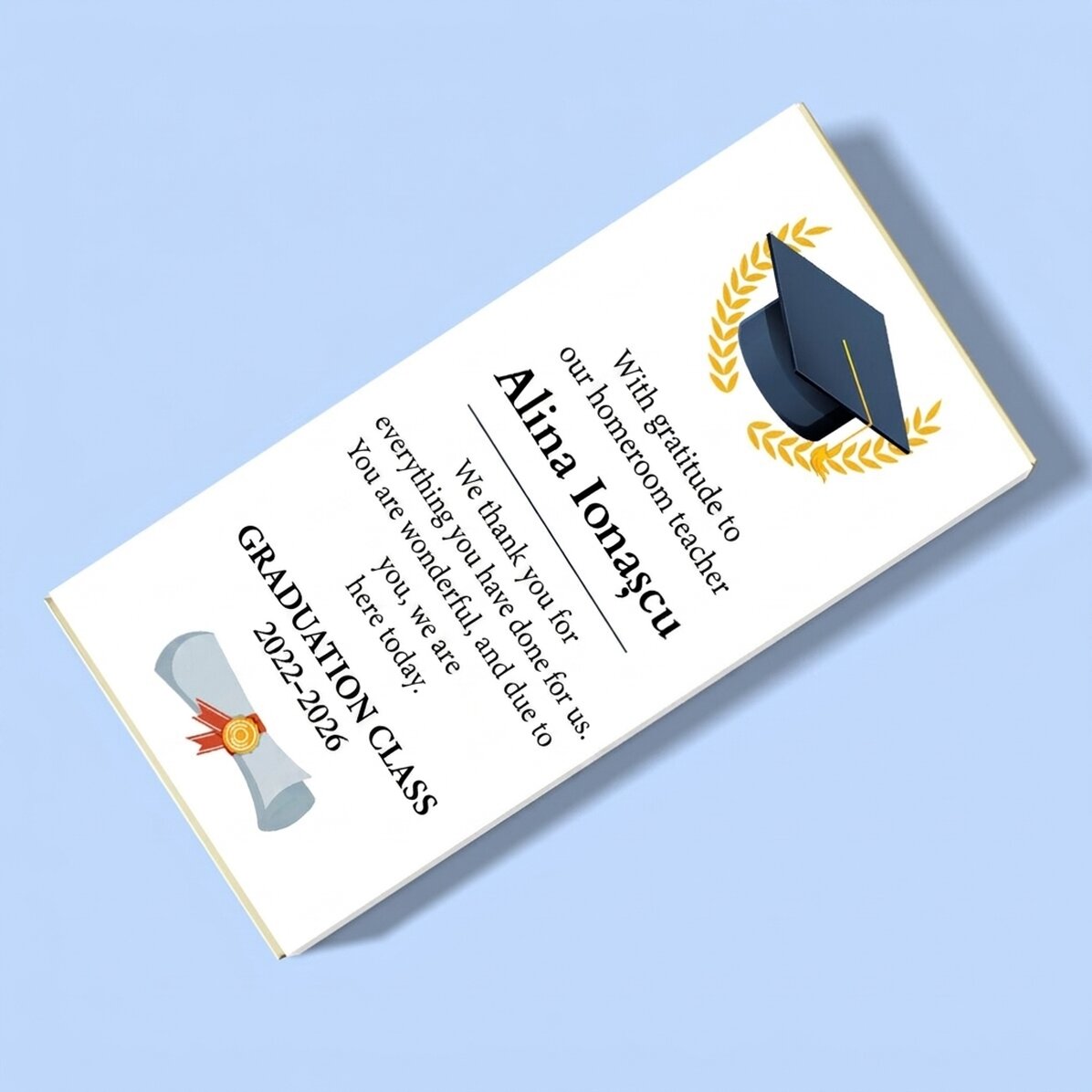 Cioccolato personalizzato con messaggio per gli insegnanti - Laurea