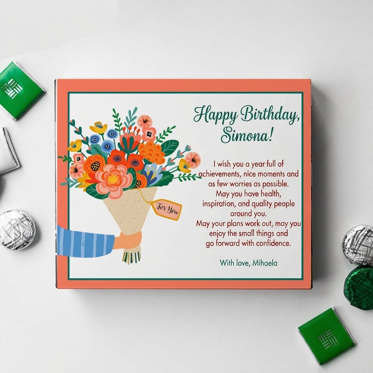 Scatola di cioccolatini personalizzata con scritta - Fiori