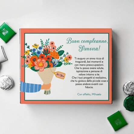 Scatola di cioccolatini personalizzata con scritta - Fiori