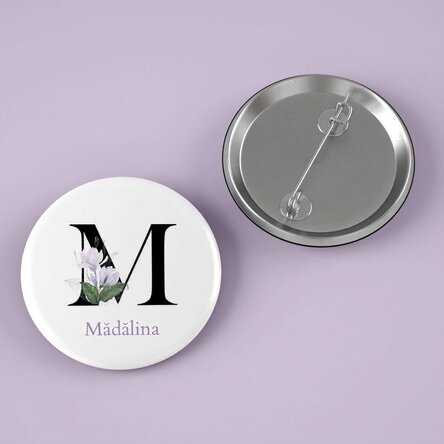 Spilla personalizzata con nome e iniziale - Motivo floreale