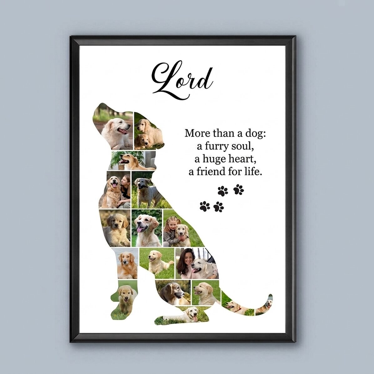 Quadro personalizzato con 17 foto e testo - Cane di taglia grande