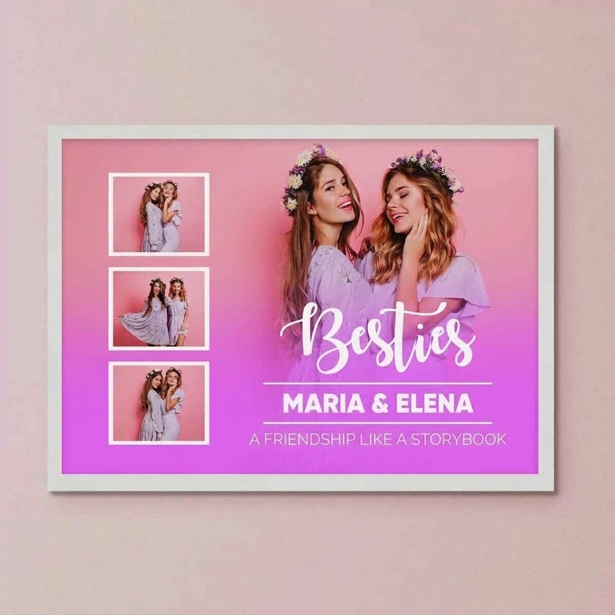 Quadro personalizzato con 4 foto e testo - Rosa