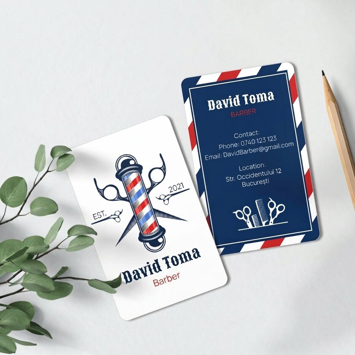 Biglietto da visita in alluminio personalizzato fronte-retro con testo - Barber Shop