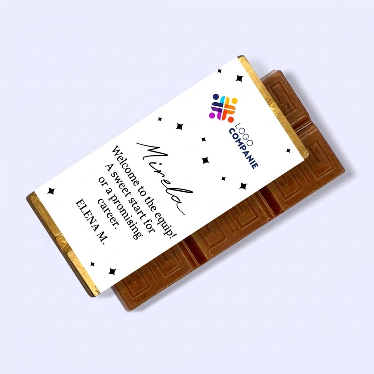 Mini tavoletta di cioccolato personalizzata con messaggio e logo - Benvenuto nel team