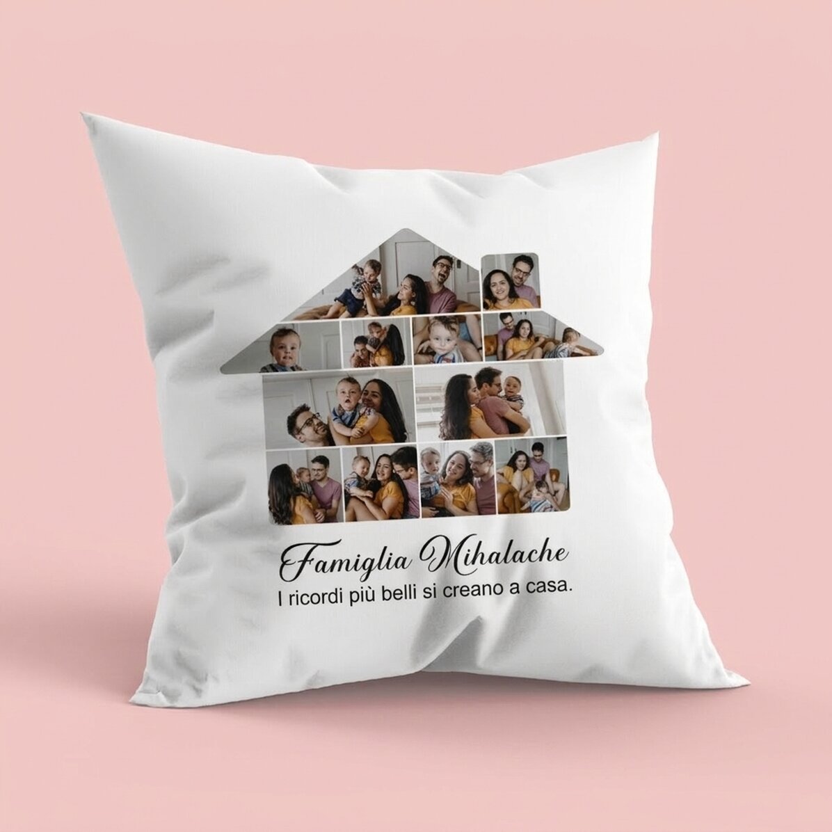 Cuscino personalizzato con 12 foto e testo - La nostra casa