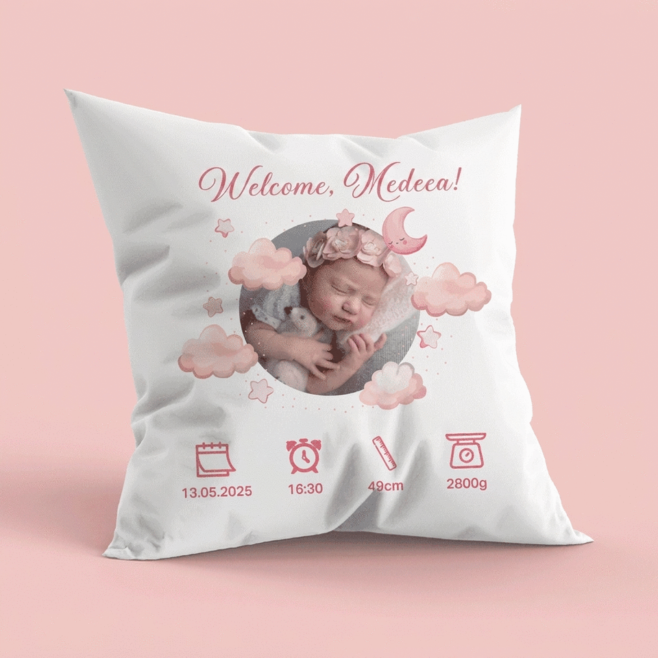Cuscino personalizzato con foto e messaggio - Benvenuto