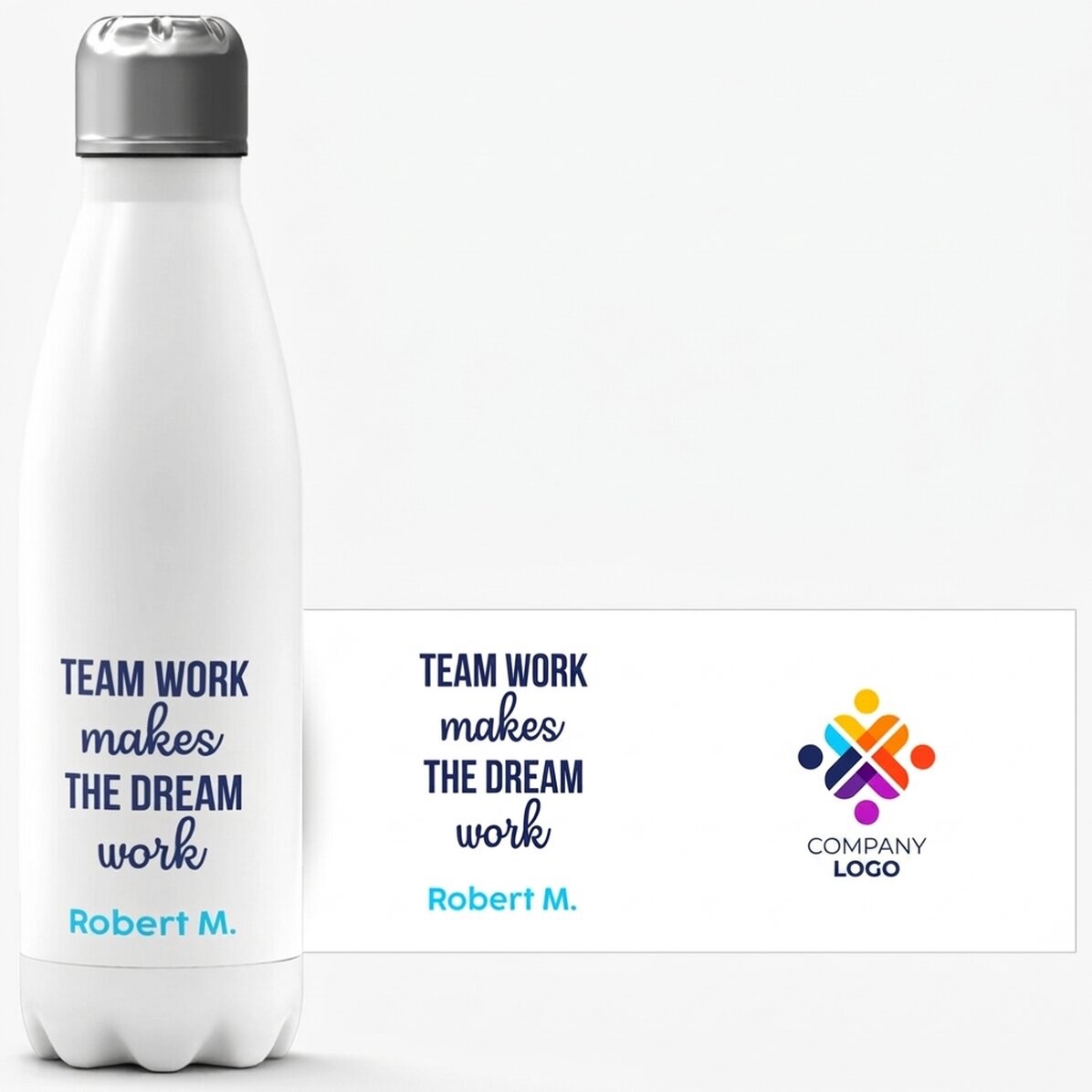 Thermos con base bianca personalizzato con logo e messaggio - Team work