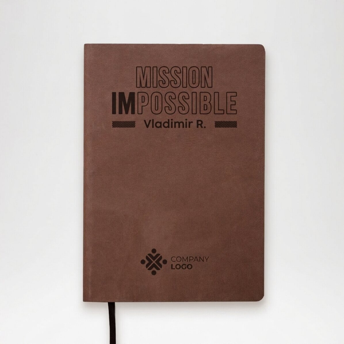Agenda in pelle personalizzata con testo e logo - Mission possible