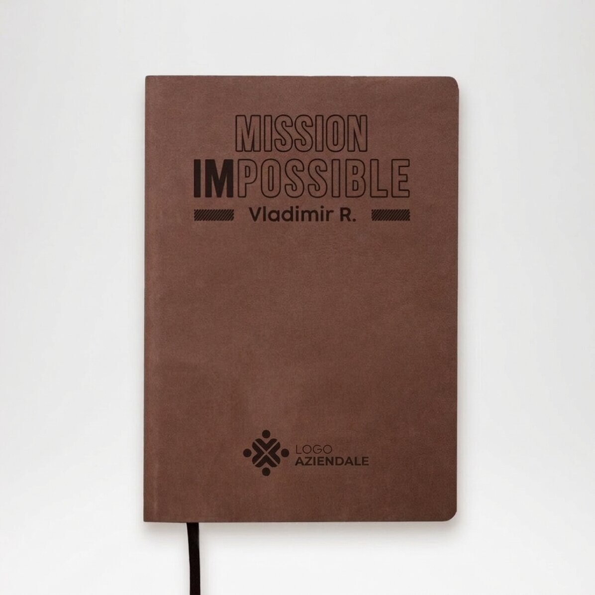Agenda in pelle personalizzata con testo e logo - Mission possible