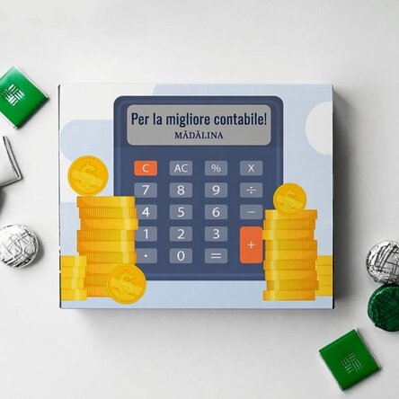 Scatola di cioccolatini personalizzata con un messaggio di ringraziamento per i contabili