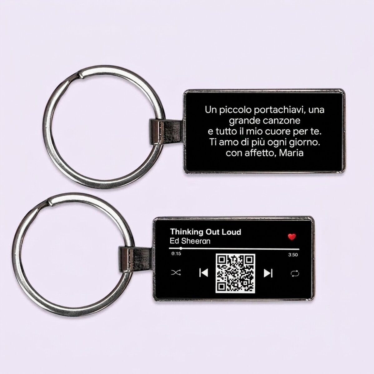 Portachiavi personalizzato con testo e codice QR - La nostra canzone