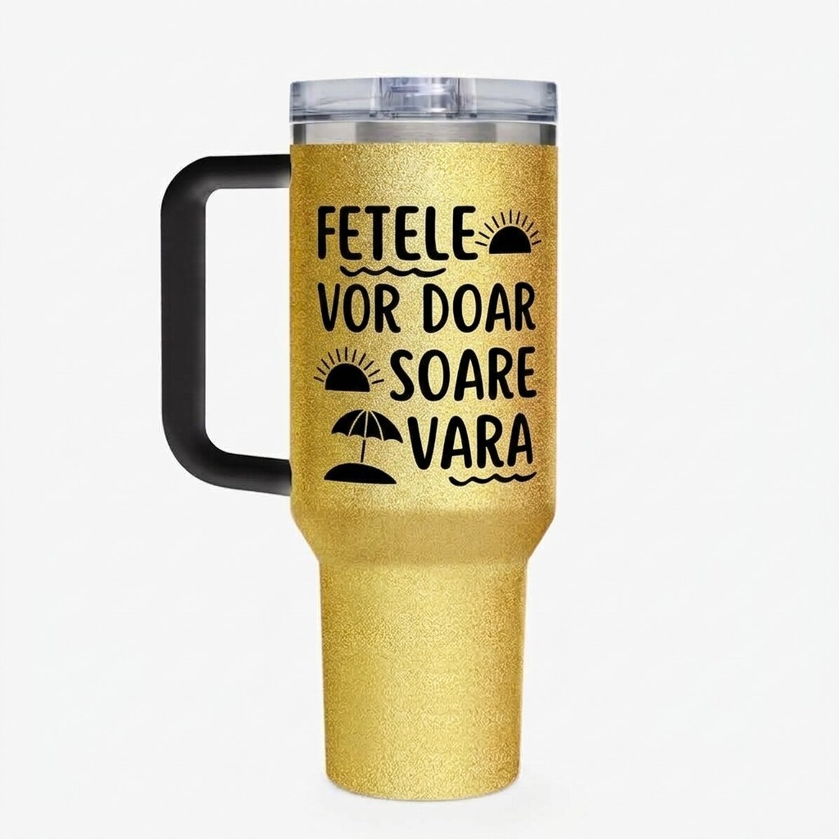 Tazza termica con manico e cannuccia personalizzata con messaggio - Summer Vibe