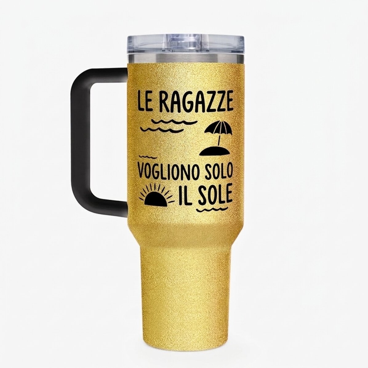 Tazza termica con manico e cannuccia personalizzata con messaggio - Summer Vibe
