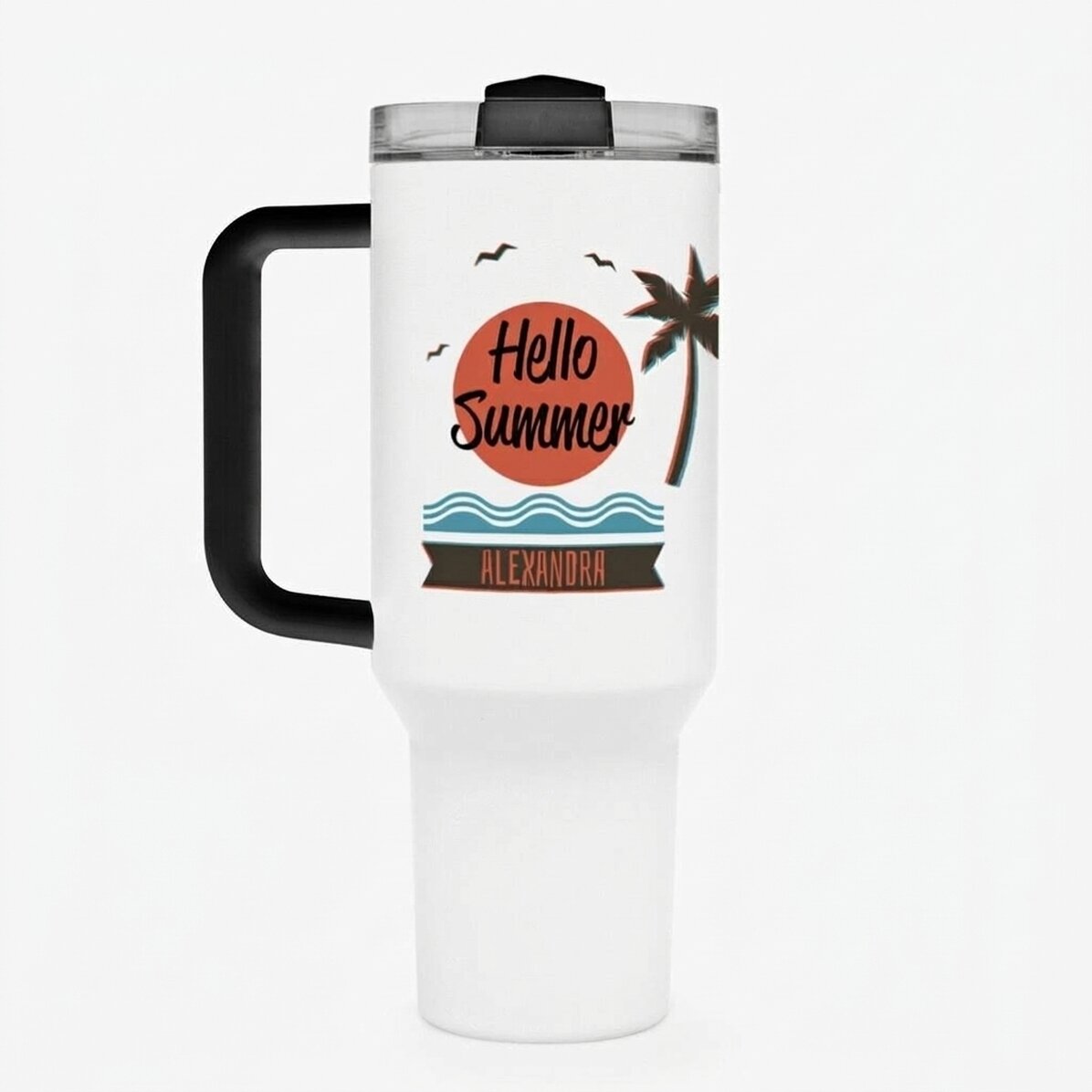 Tazza termica con manico e cannuccia personalizzata con scritta - Summer vibes