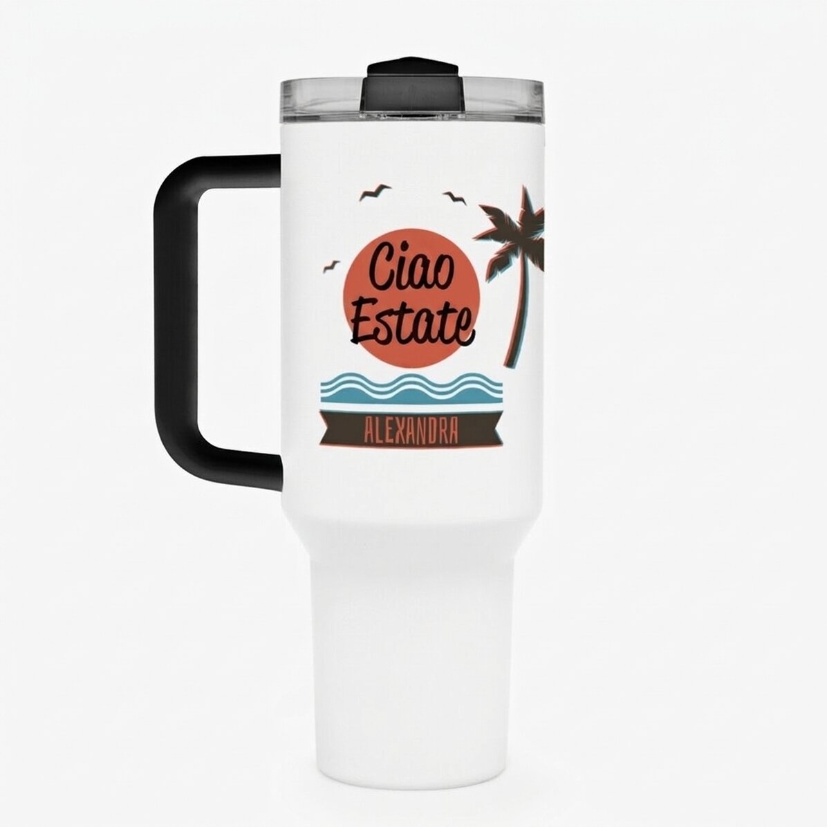 Tazza termica con manico e cannuccia personalizzata con scritta - Summer vibes