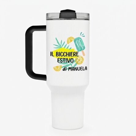 Tazza termica con manico e cannuccia personalizzata con scritta - Gelato
