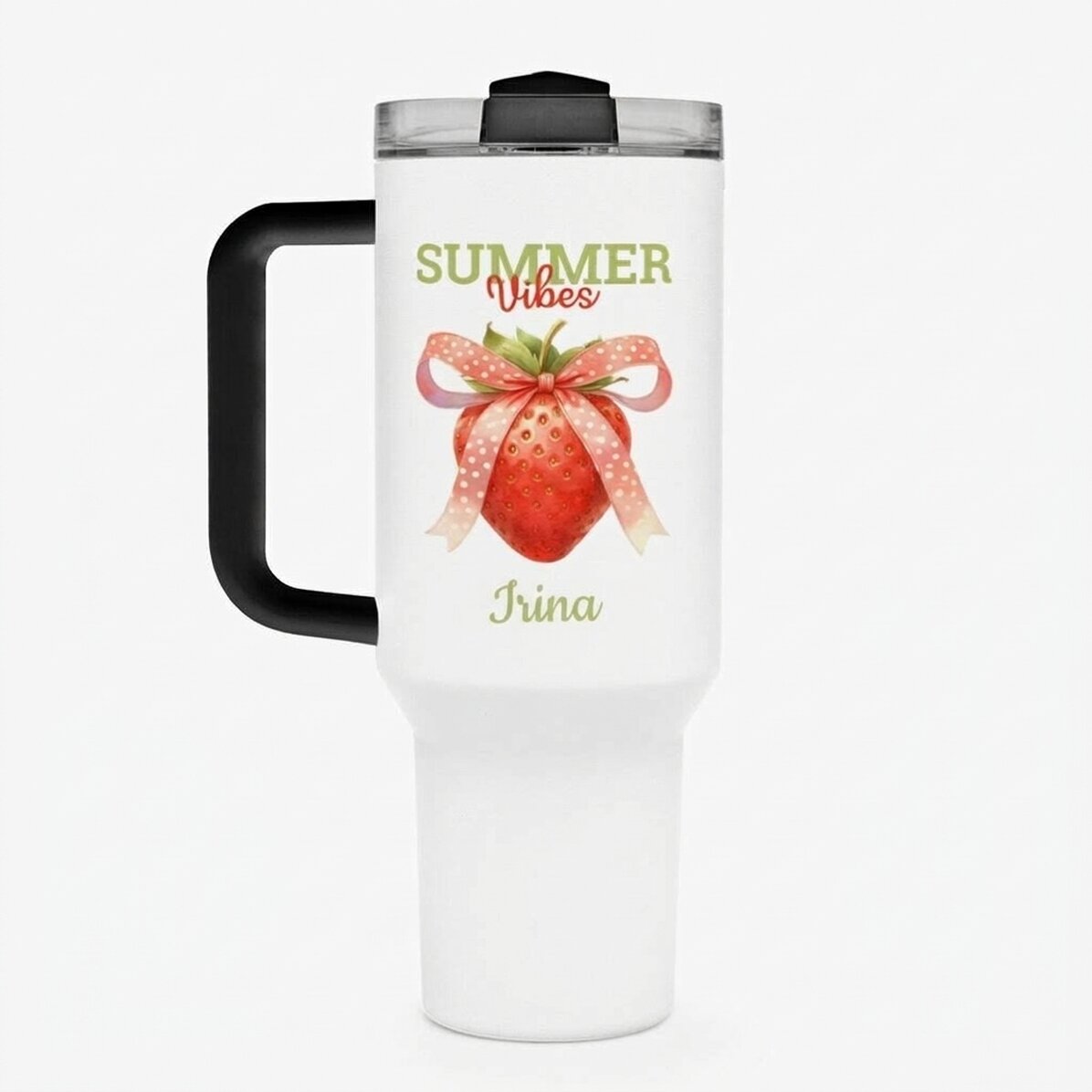 Tazza termica con manico e cannuccia personalizzata con messaggio - Summer Vibes