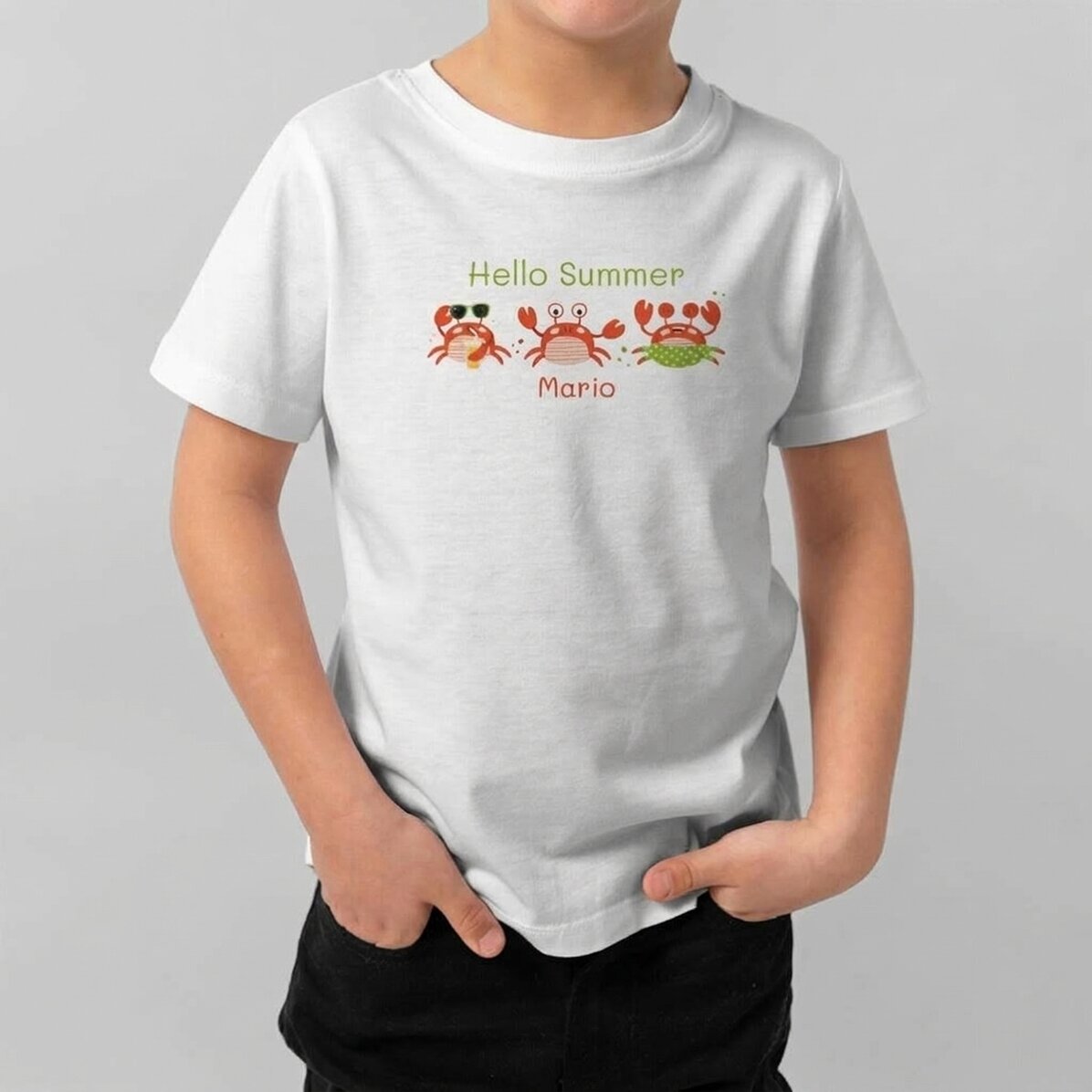 Maglietta in cotone per bambini personalizzata con scritta - Hello Summer