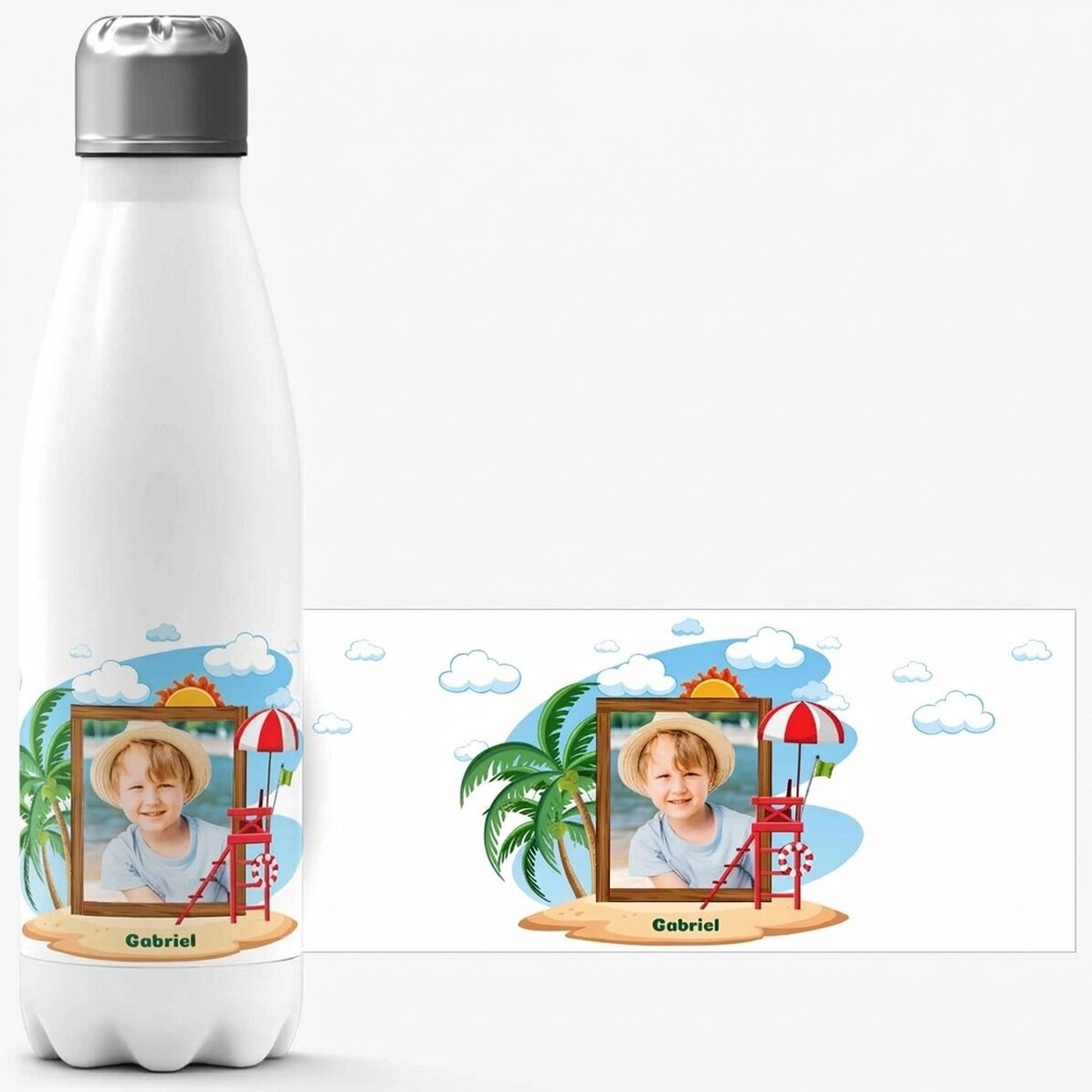 Thermos con base bianca personalizzato con messaggio - Vacanze