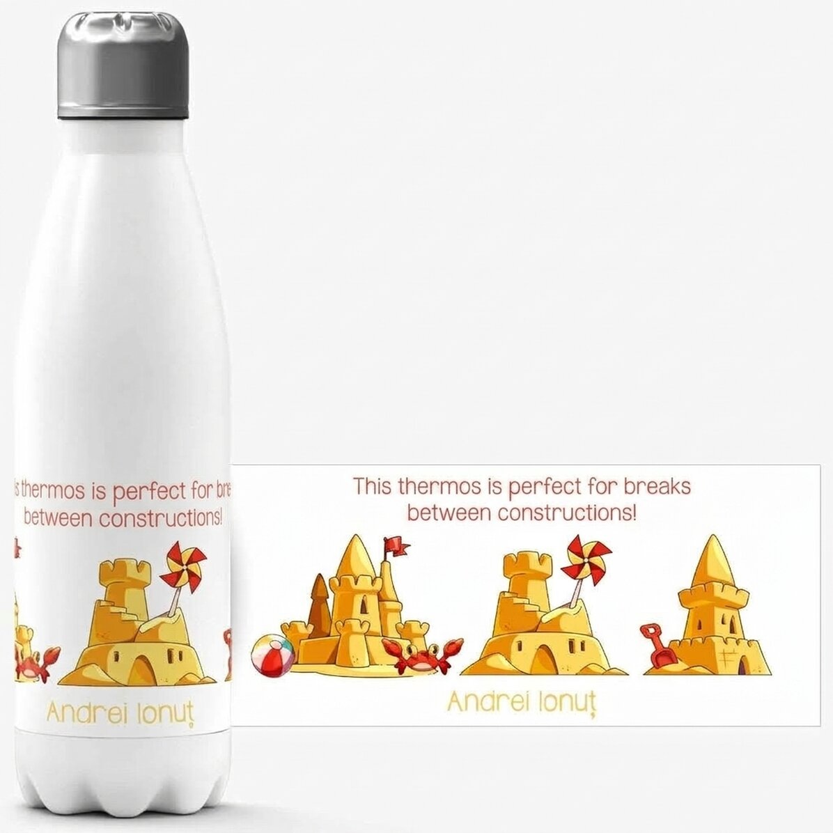 Thermos con base bianca personalizzato con messaggio - Vacanze al mare