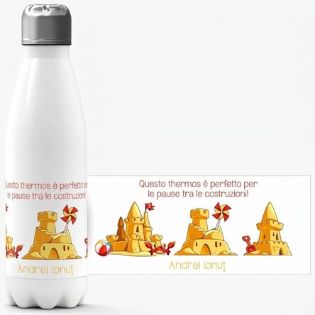 Thermos con base bianca personalizzato con messaggio - Vacanze al mare