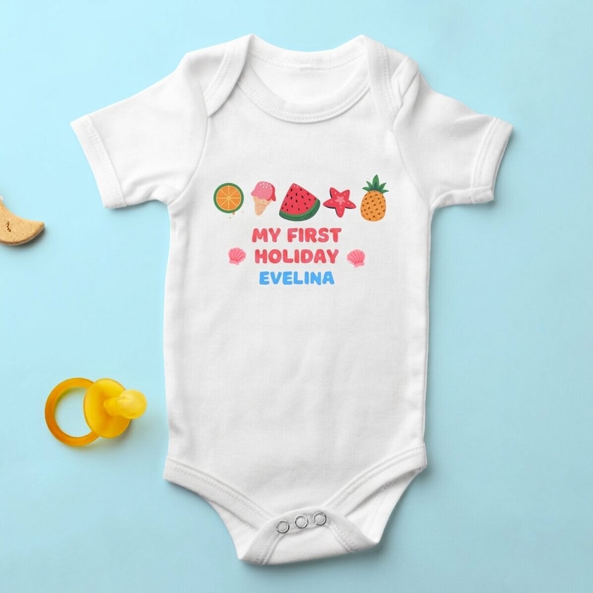 Body personalizzato per bambini con messaggio - La prima vacanza estiva