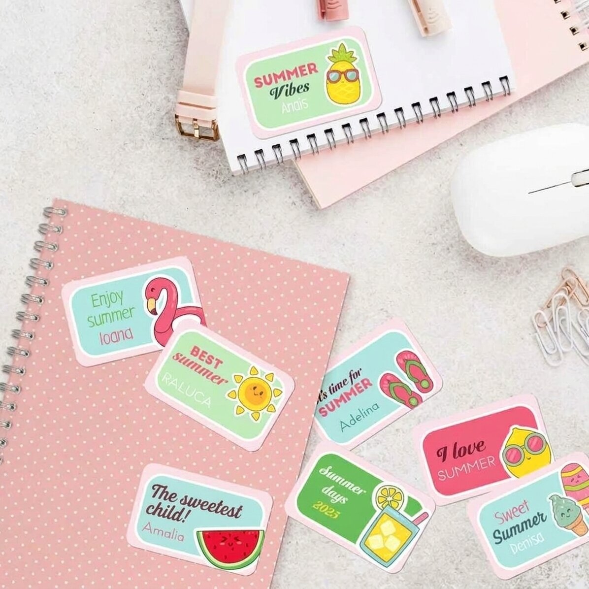 Set di 8 adesivi (etichette autoadesive) personalizzati con messaggio - Summer