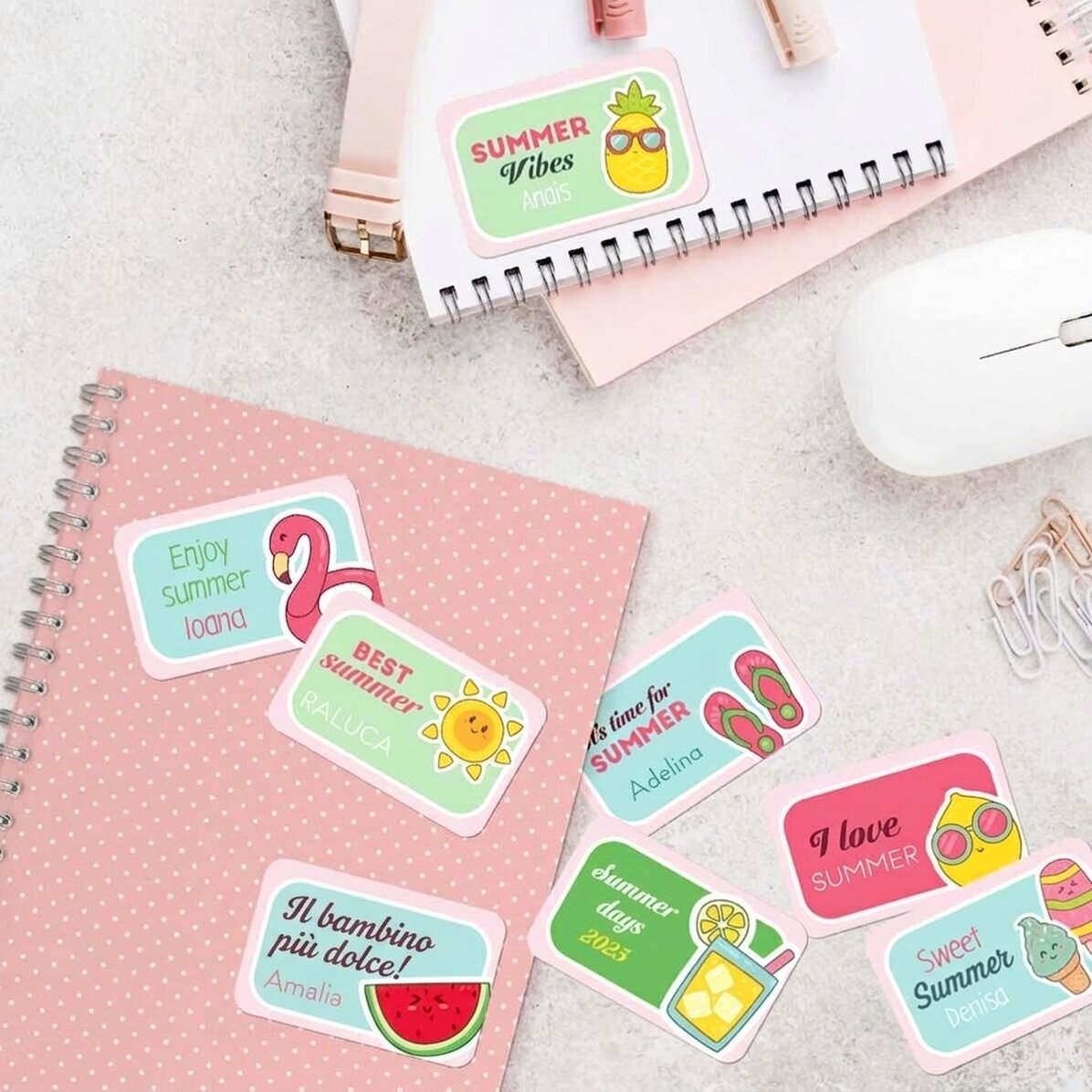 Set di 8 adesivi (etichette autoadesive) personalizzati con messaggio - Summer