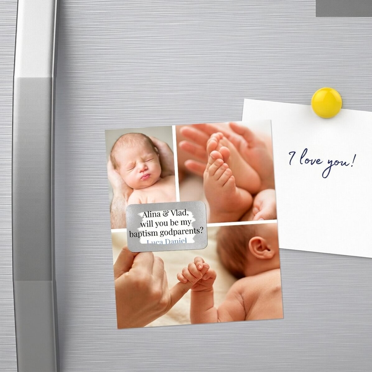 Magnete da grattare 10x12 cm personalizzato con 3 foto e un messaggio