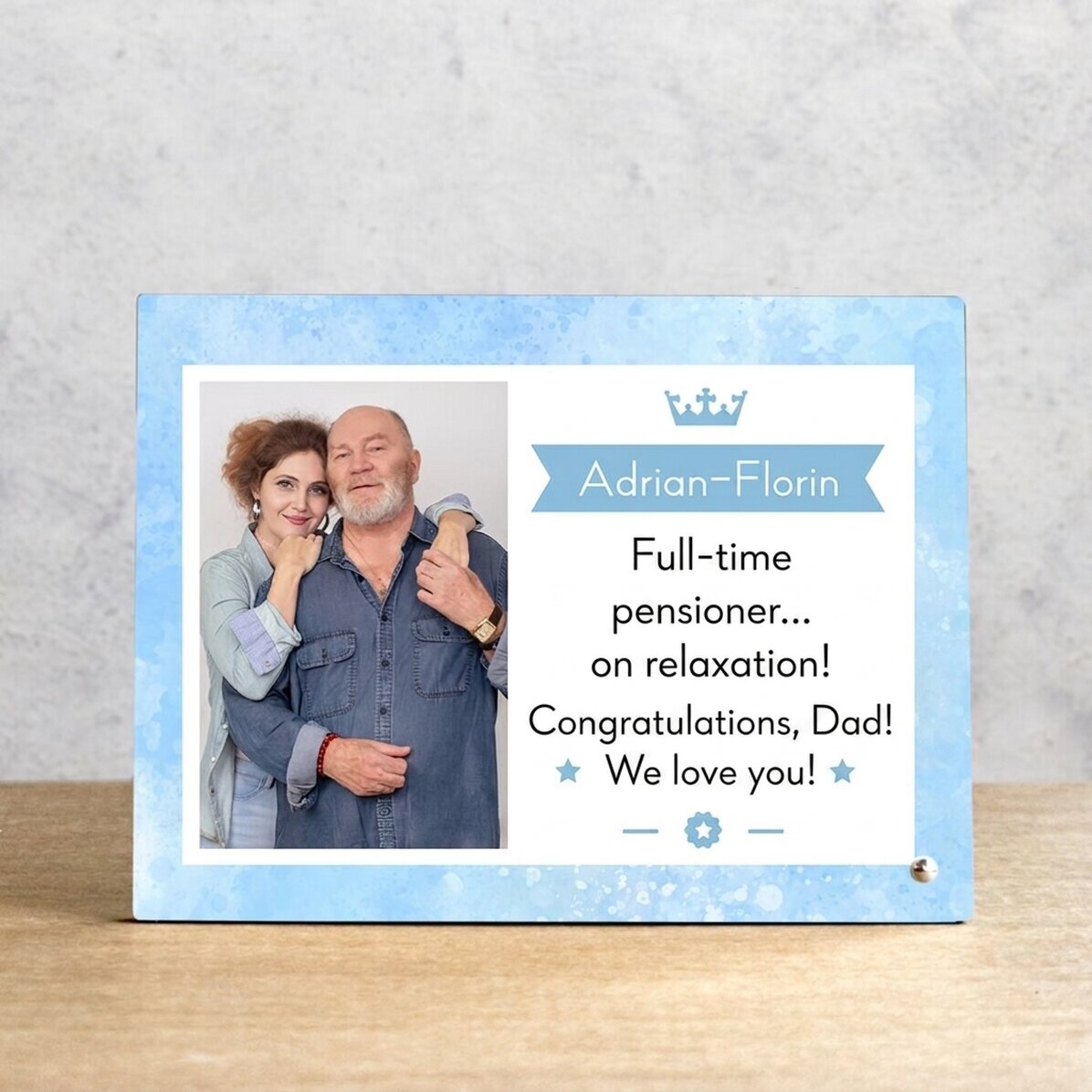 Cornice da scrivania personalizzata con una foto e un messaggio - Pensionato