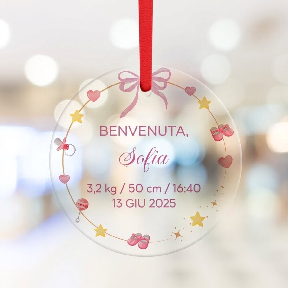 Decorazione rotonda personalizzata con la scritta "Welcome, Baby"