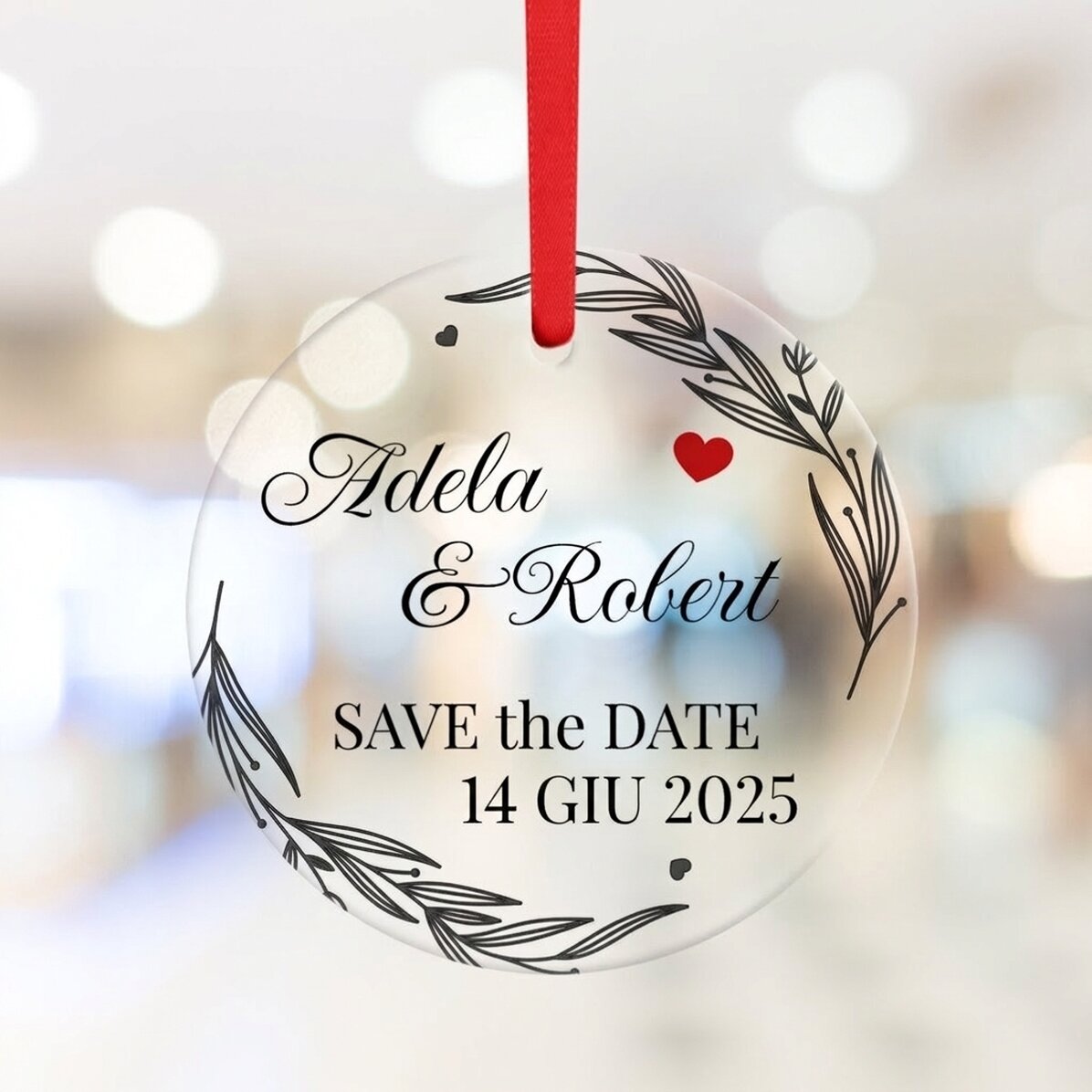 Decorazione rotonda personalizzata con testo - Save the date