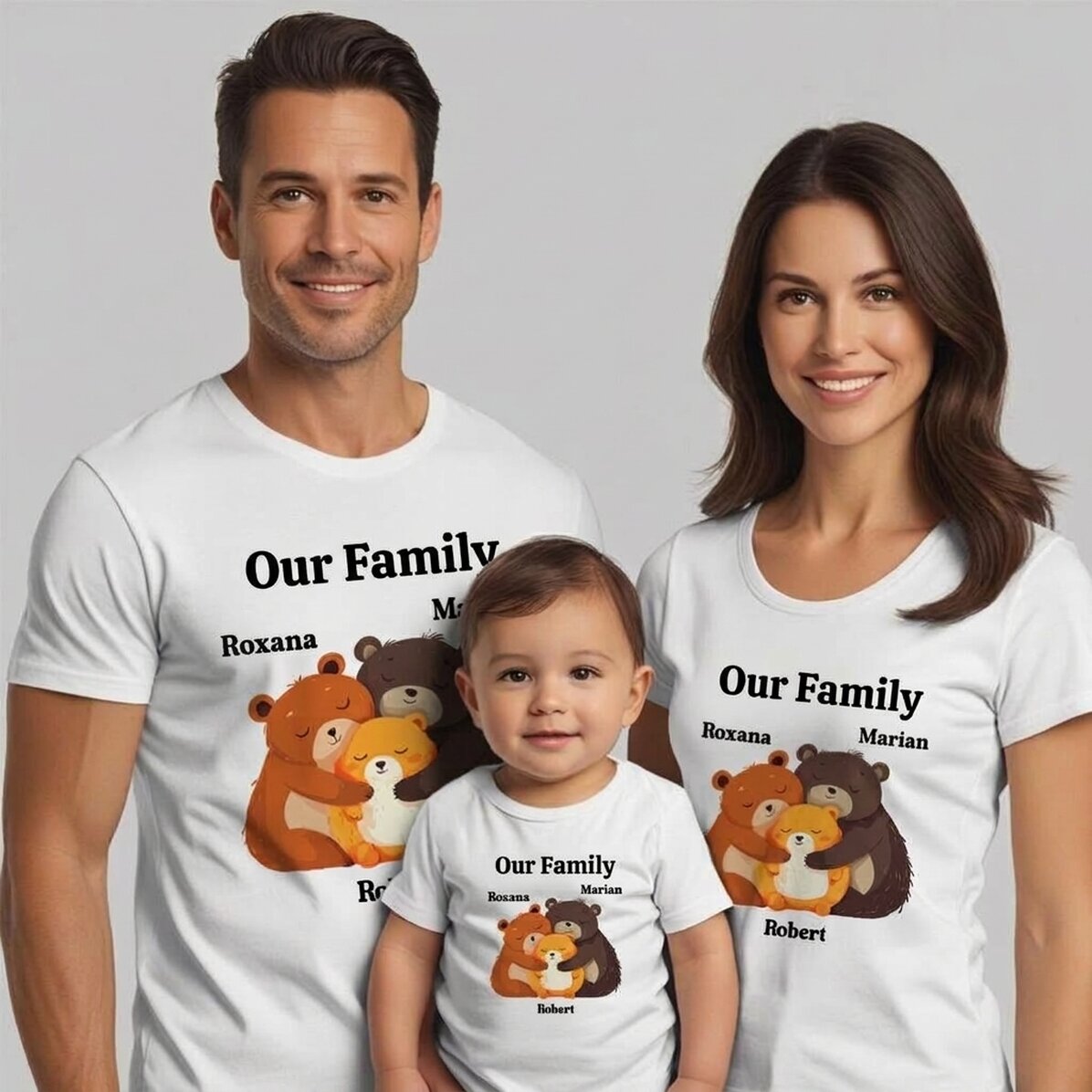 Maglietta in cotone personalizzata per bambini/adulti - La famiglia degli orsacchiotti