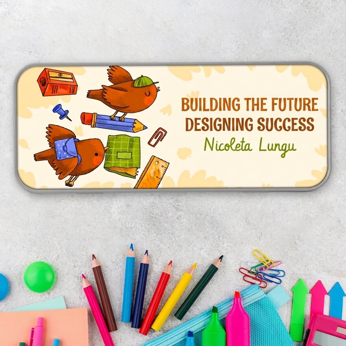 Astuccio personalizzato con scritta - Learning birds
