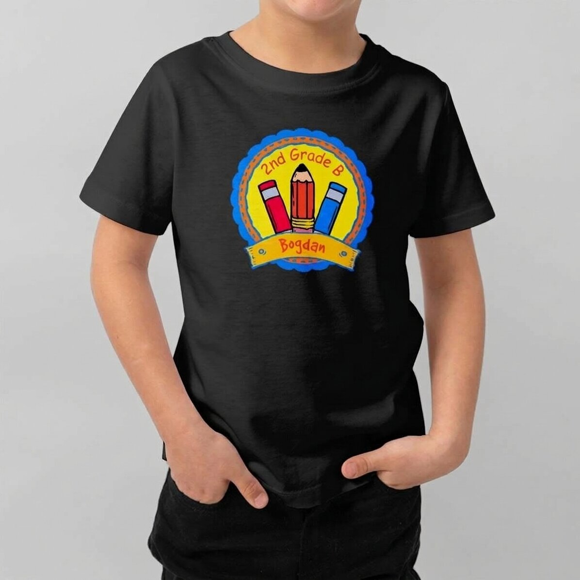 Maglietta in cotone per bambini personalizzata con scritta - School Badge