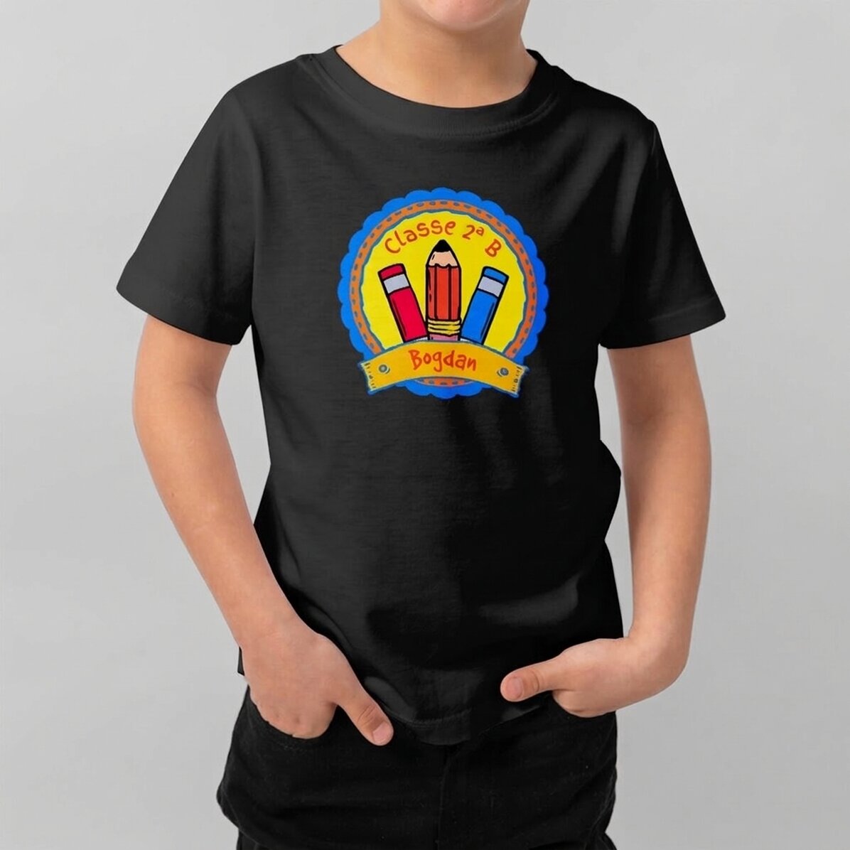 Maglietta in cotone per bambini personalizzata con scritta - School Badge