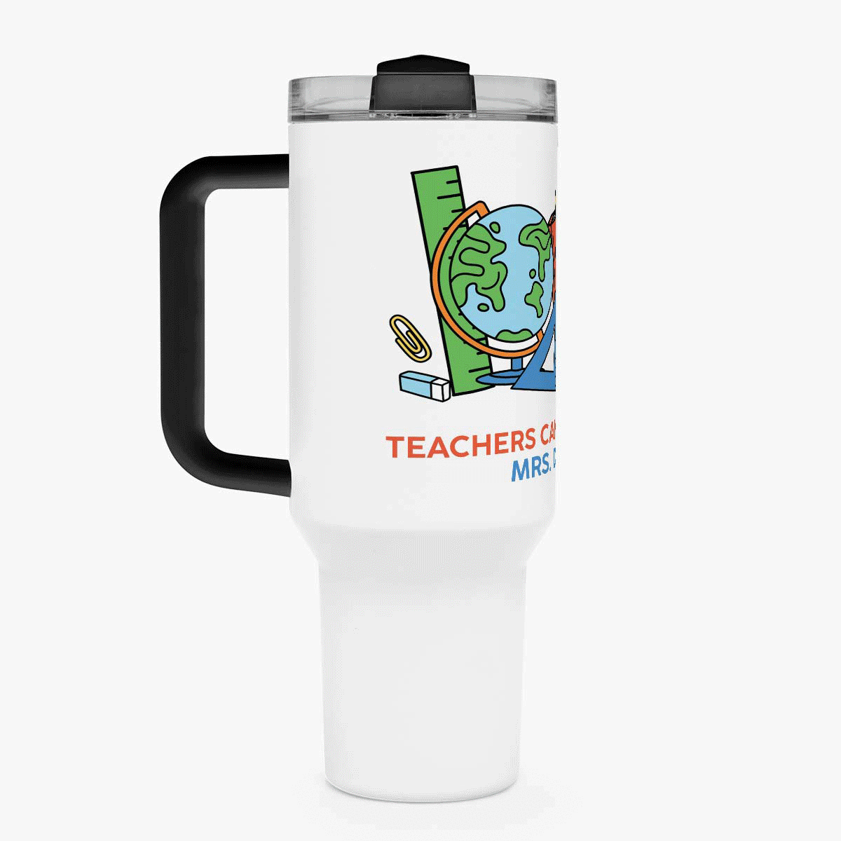Tazza termica con manico e cannuccia personalizzata con messaggio - Insegnanti