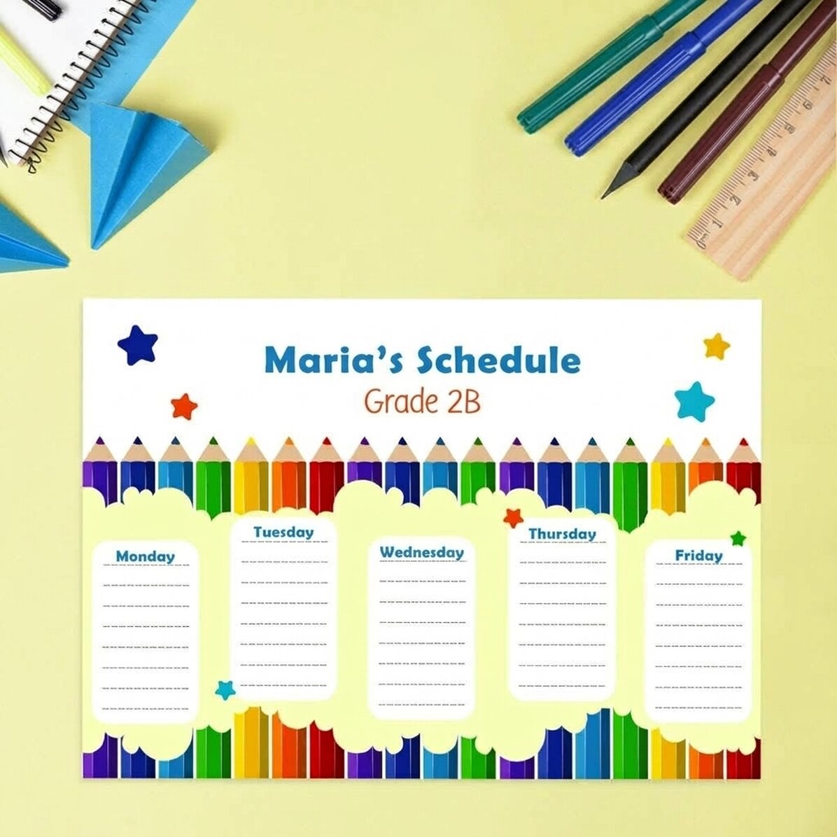 Orario personalizzato con testo - Matite colorate